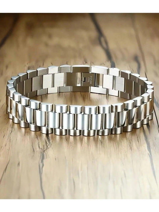 Pulsera Esclava Tipo Rlx Color Plata, Acero Inoxidable