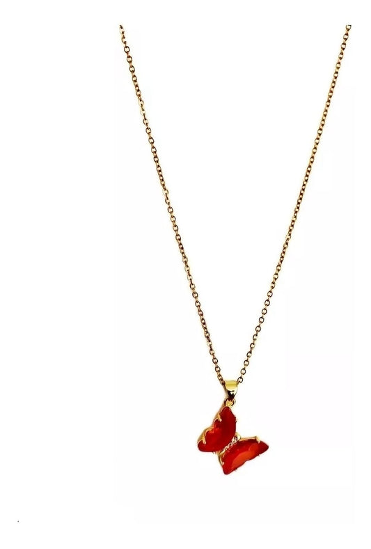 Collar para mujer de mariposa roja, acero inoxidable