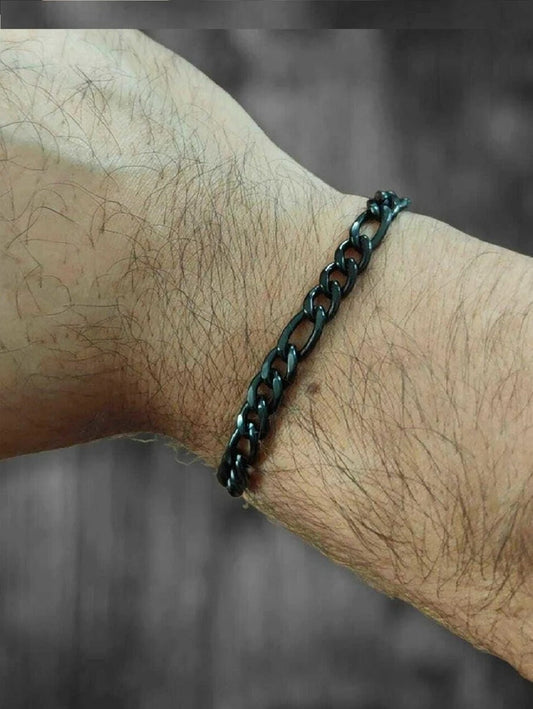 Pulsera, esclava figaro para hombre de acero italiano, oscura