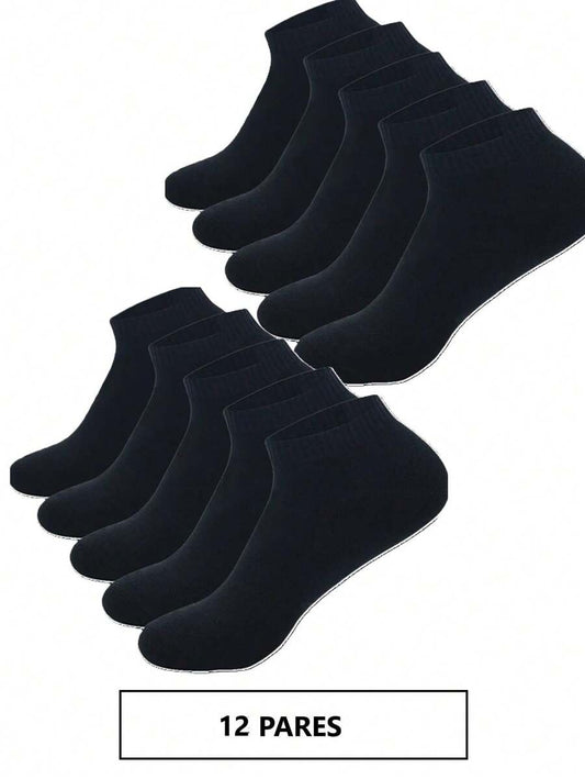 12 pares de tines, negros, algodón premium