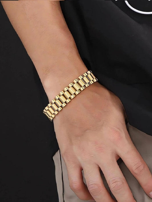 Pulsera esclava tejido rlx, color oro, acero inoxidable