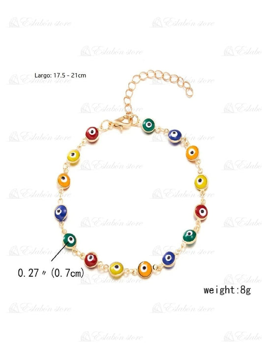 Pulsera Pulsera de ojo turco de colores, detalle de la etiqueta