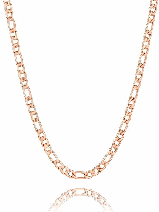 Cadena figaro para mujer, color de oro laminado rosa 14k