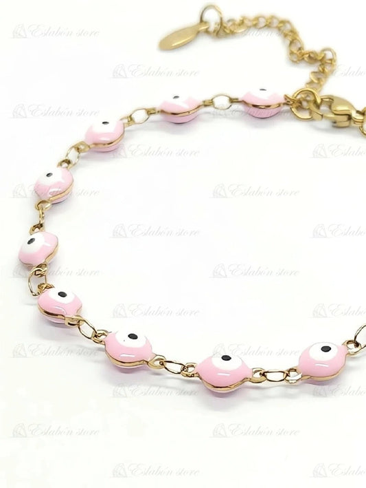 Pulsera Pulsera de ojo turco rosa, detalle de la etiqueta