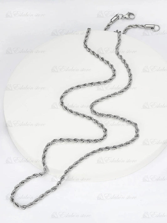 Cadena Collar torsal color plata, detalle de la etiqueta