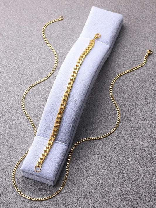 Set de cadena y esclava cubana para hombre, acero inoxidable