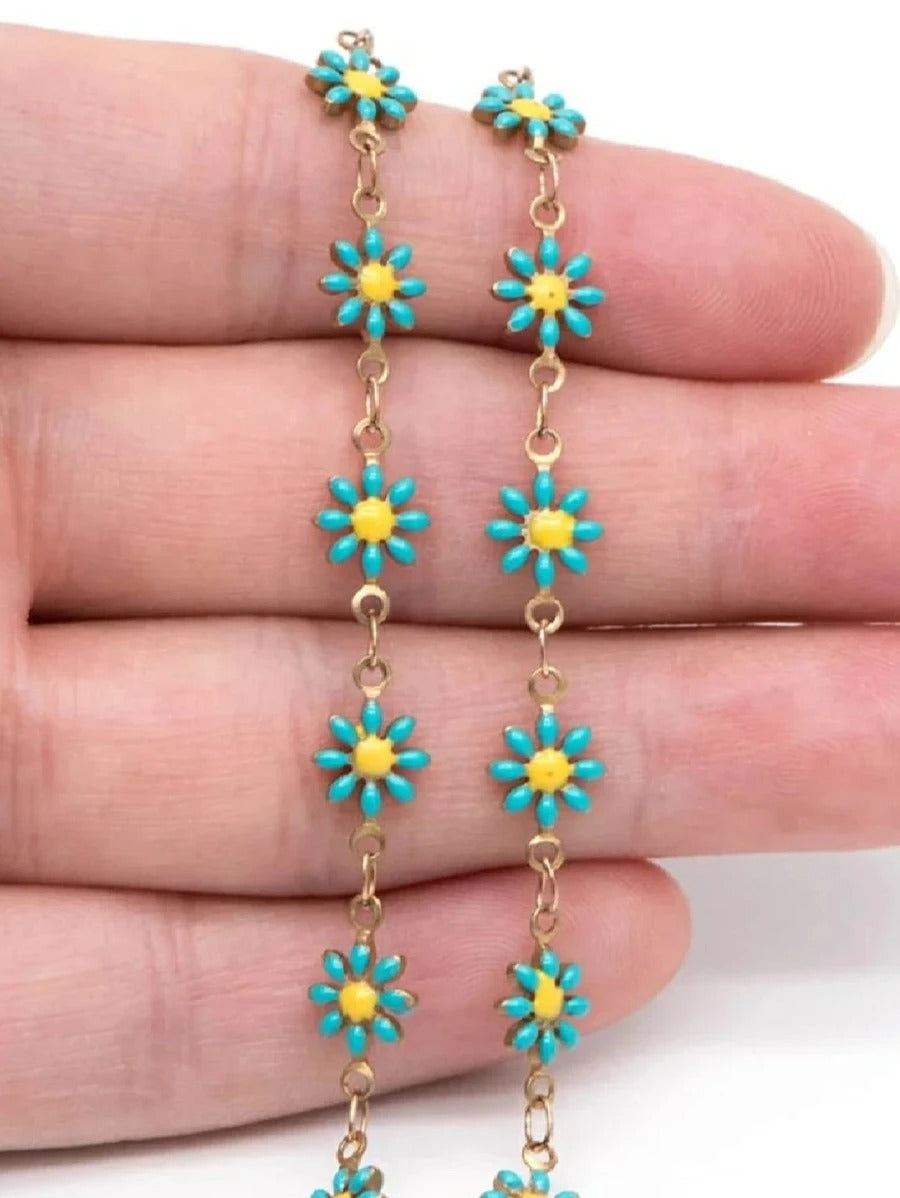 Pulsera de flores verdes, acero inoxidable