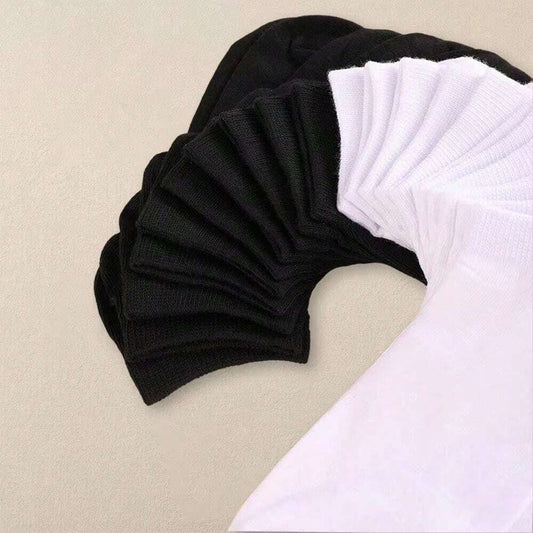 10 pares de calcetines tobillera, tines de algodón premium, blanco y negro