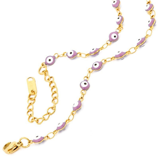 Pulsera de ojo turco morado, acero inoxidable