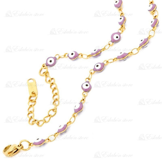 Pulsera Pulsera de ojo turco morado, detalle de la etiqueta