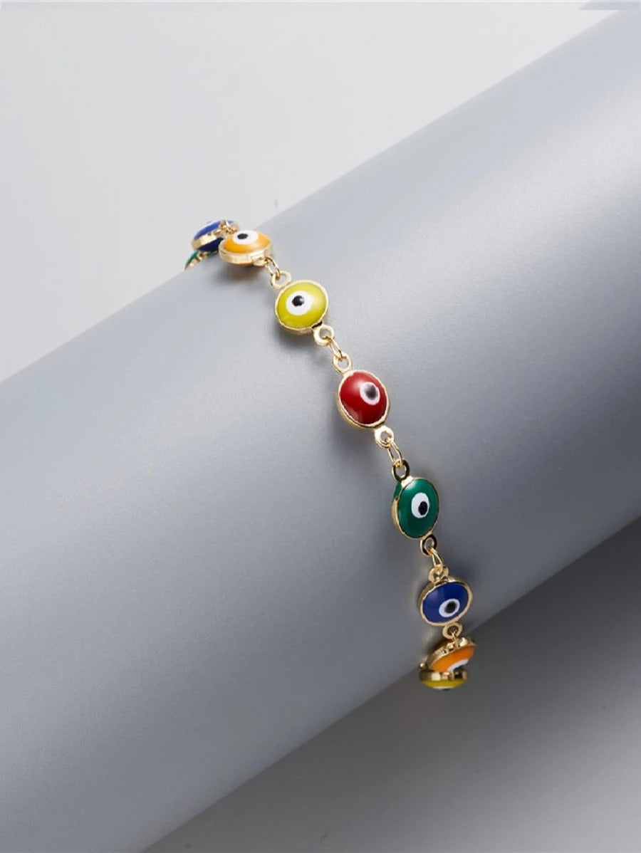 Pulsera de ojo turco de colores, acero inoxidable
