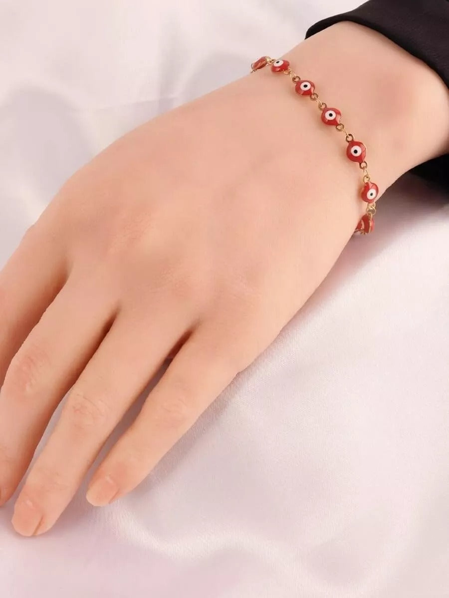 Pulsera de ojo turco color rojo, acero inoxidable