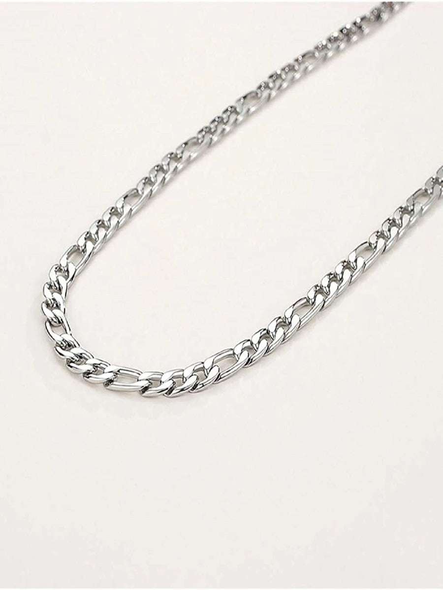 Set de cadena y esclava figaro color plata, acero inoxidable