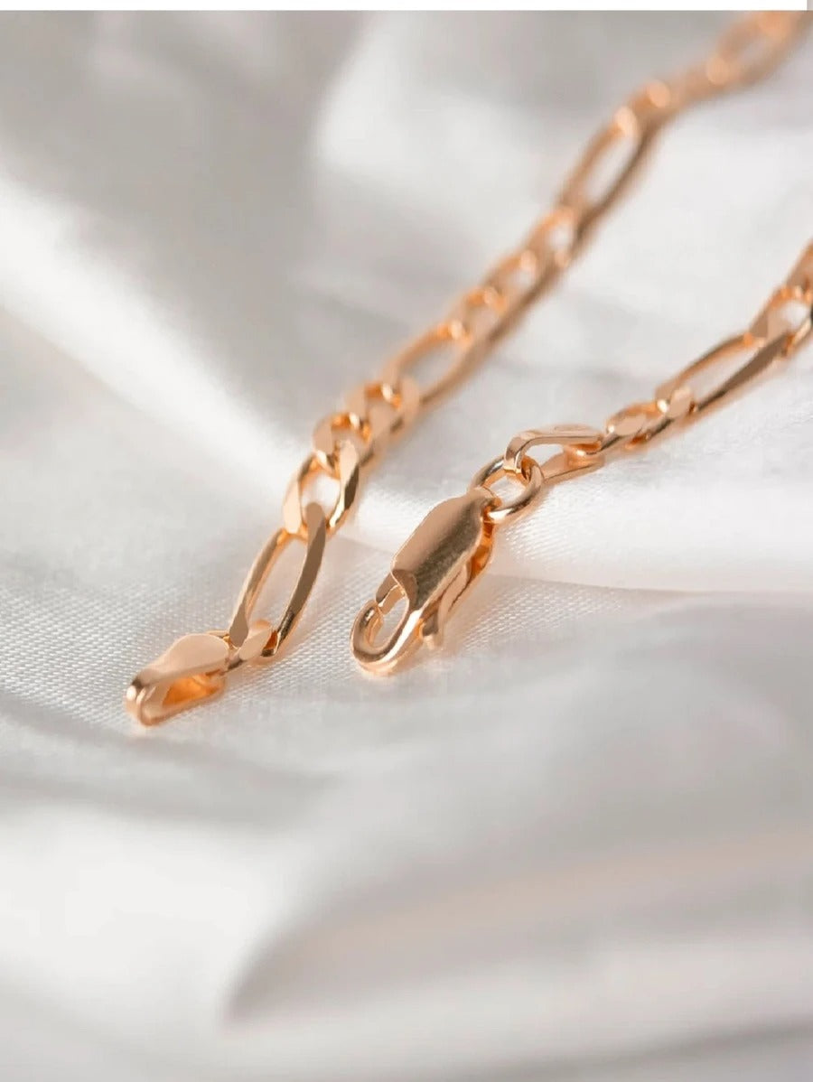 Cadena figaro para mujer, color de oro laminado rosa 14k