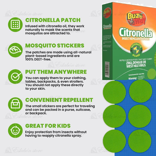 Parche 36 Parches Repelentes De Mosquitos a Base de Citronela Natural Hierba No Toxico, detalle de la etiqueta