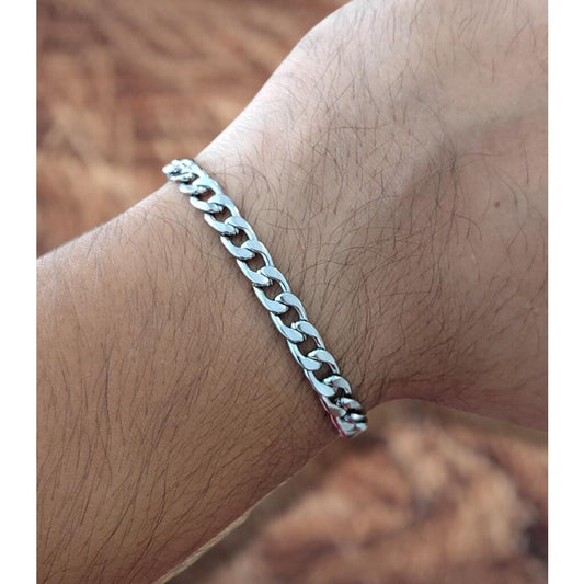 Pulsera esclava cubana plateada, de acero inoxidable