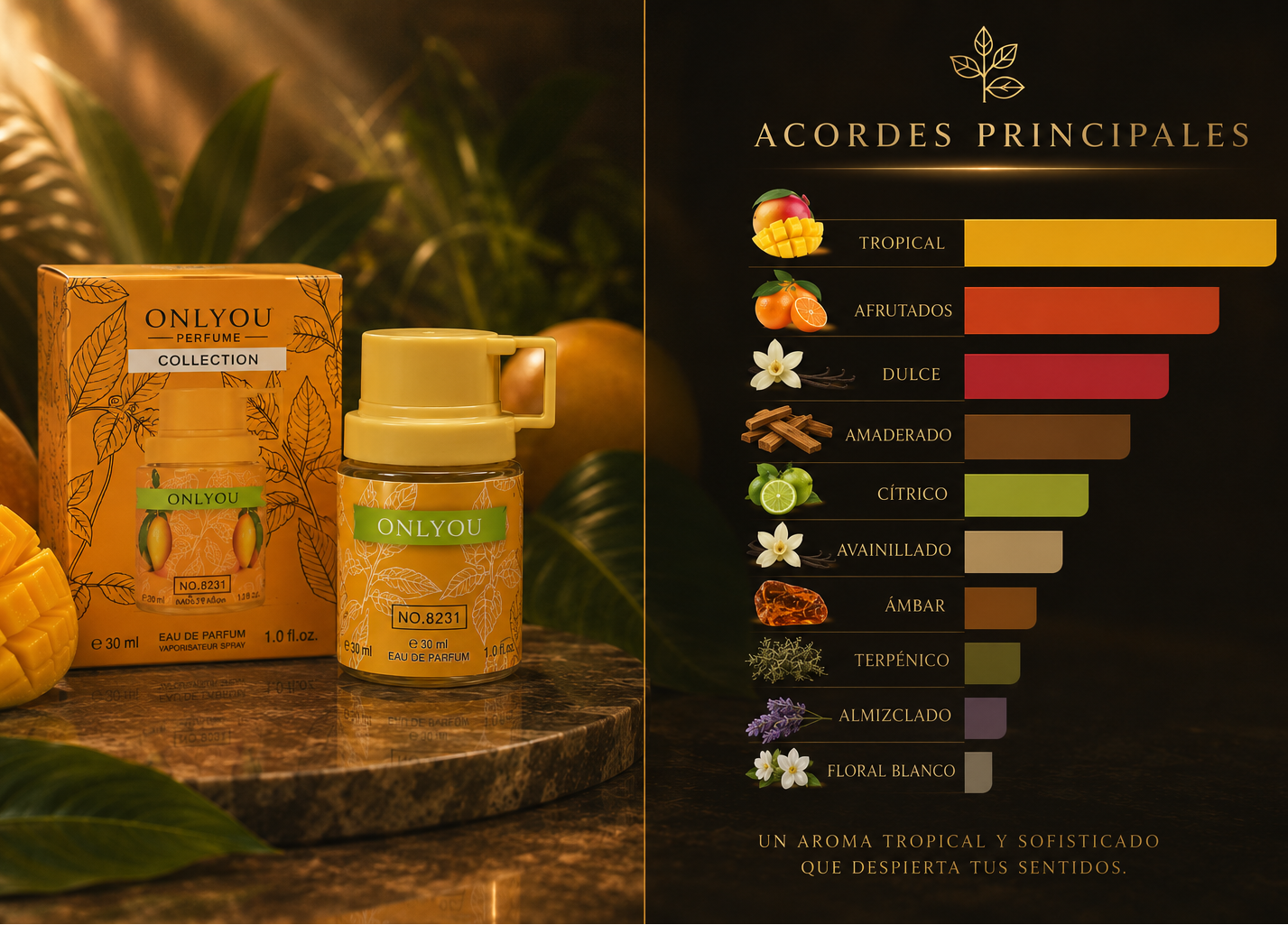 Perfume de mango, OnlYou 8231, tropical, afrutado, exquisito de 30ml