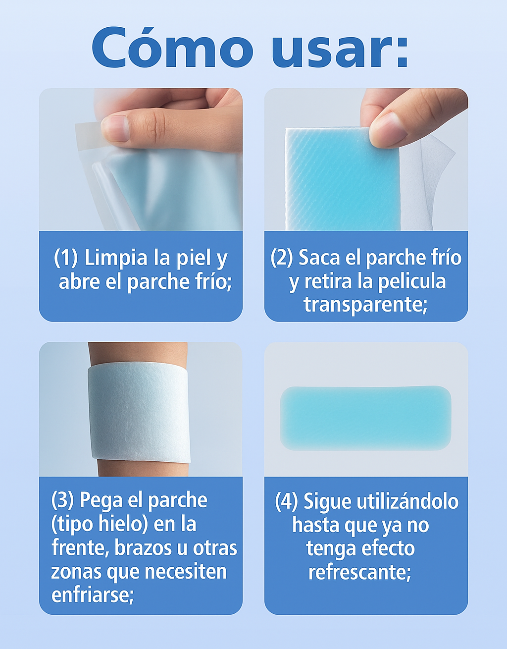 Parches de gel frío ayuda a bajar la temperatura, calentura o fiebre, 6 piezas