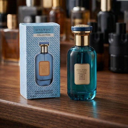 Perfume para hombre Only You 8149, detalle de la etiqueta, aroma fresco y cítrico