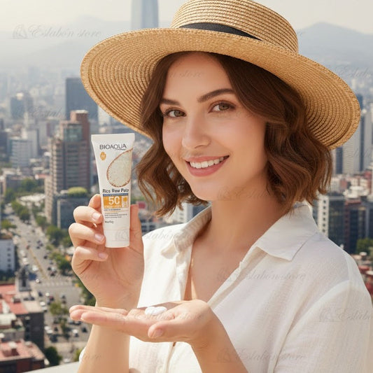 Cremas Protector Solar BIOAQUA Pulpa de Arroz SPF50+ PA+++ Alta Protección, detalle de la etiqueta