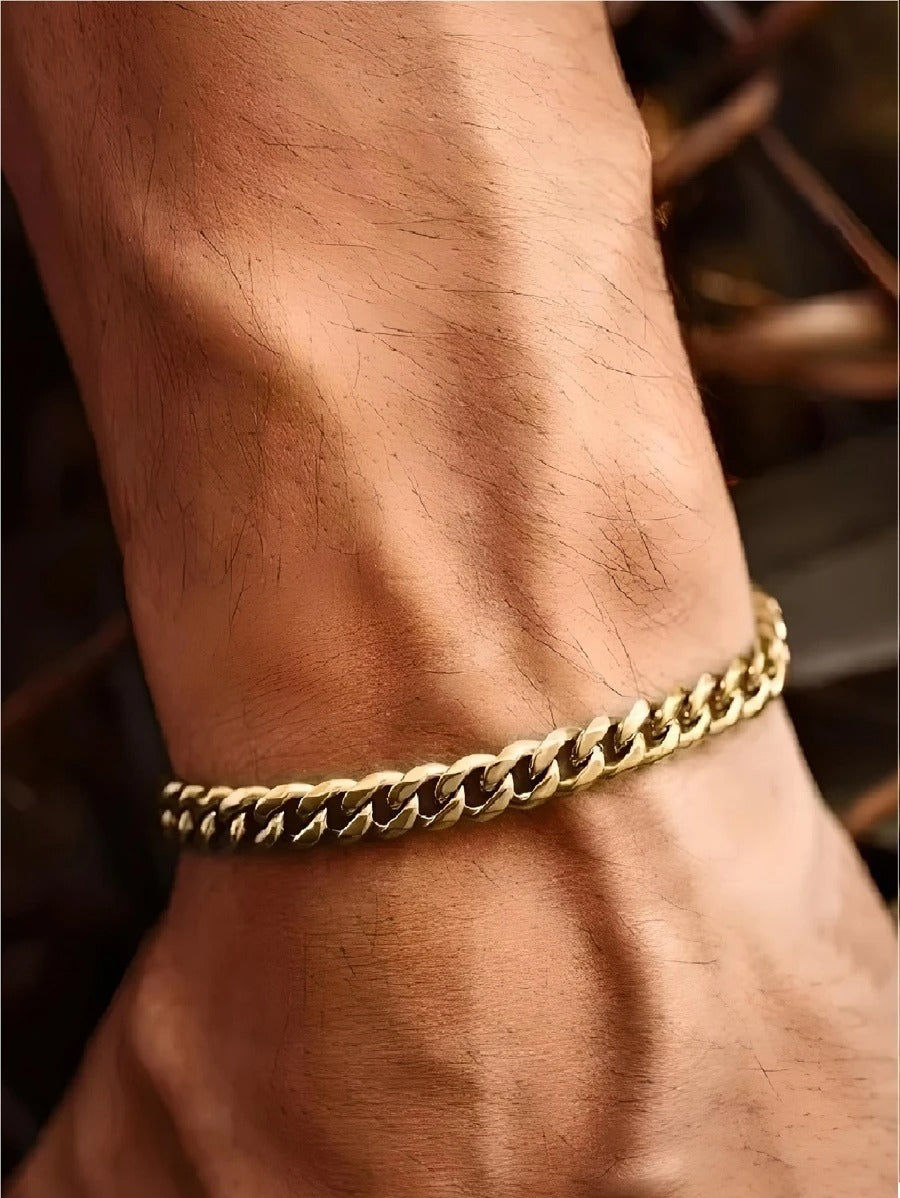 Pulsera, esclava para hombre cubana color oro