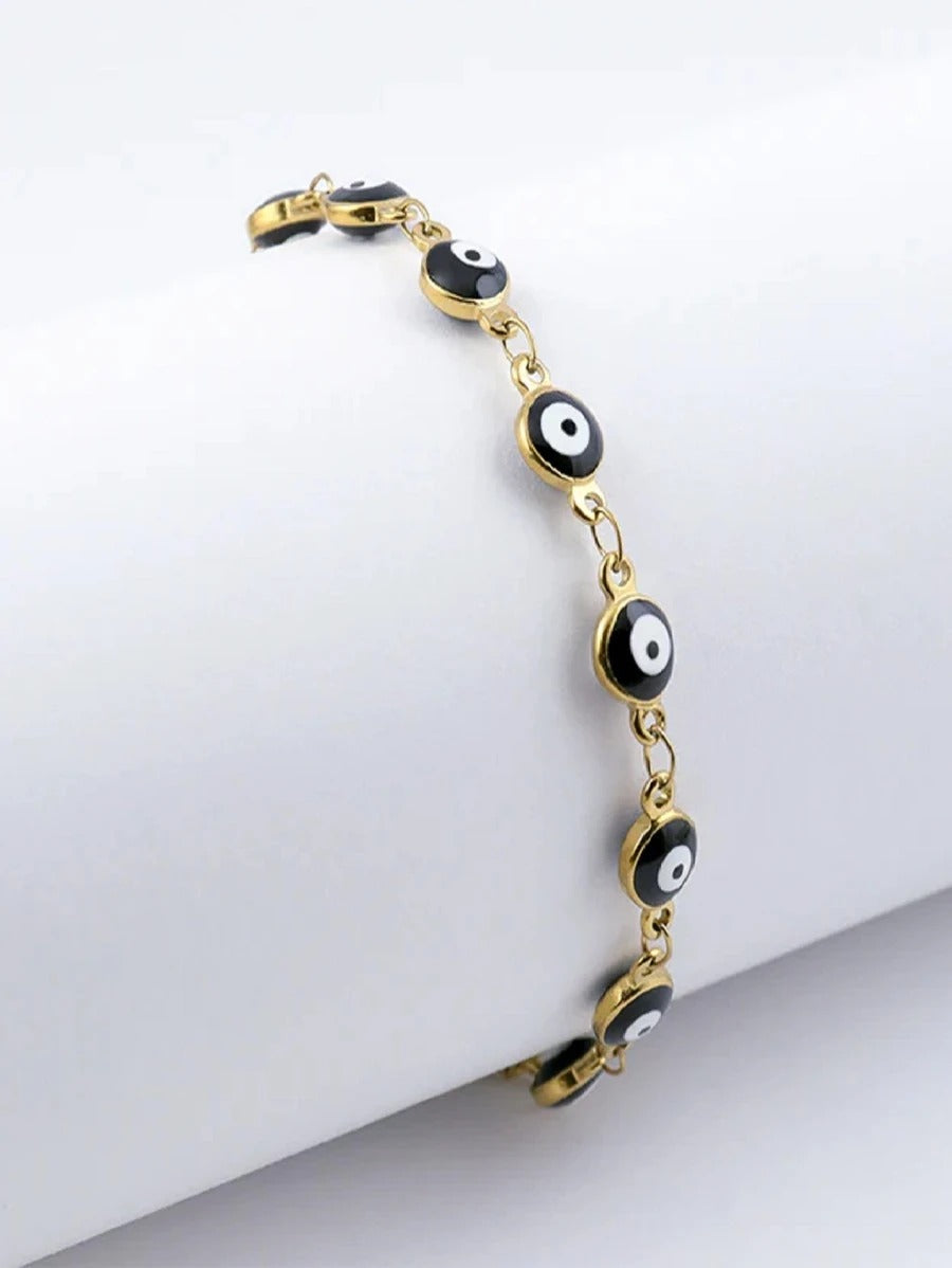 Pulsera de ojo turco negro, acero inoxidable