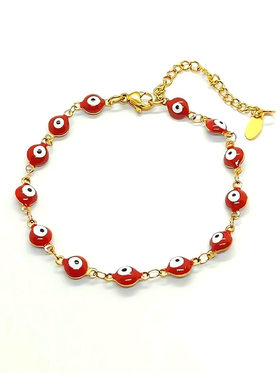 Pulsera de ojo turco color rojo, acero inoxidable