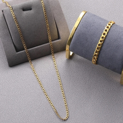Set de cadena y esclava cubana para hombre, acero inoxidable