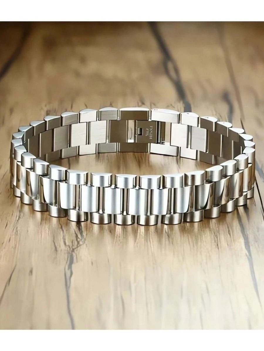 Pulsera Esclava Tipo Rlx Color Plata, Acero Inoxidable