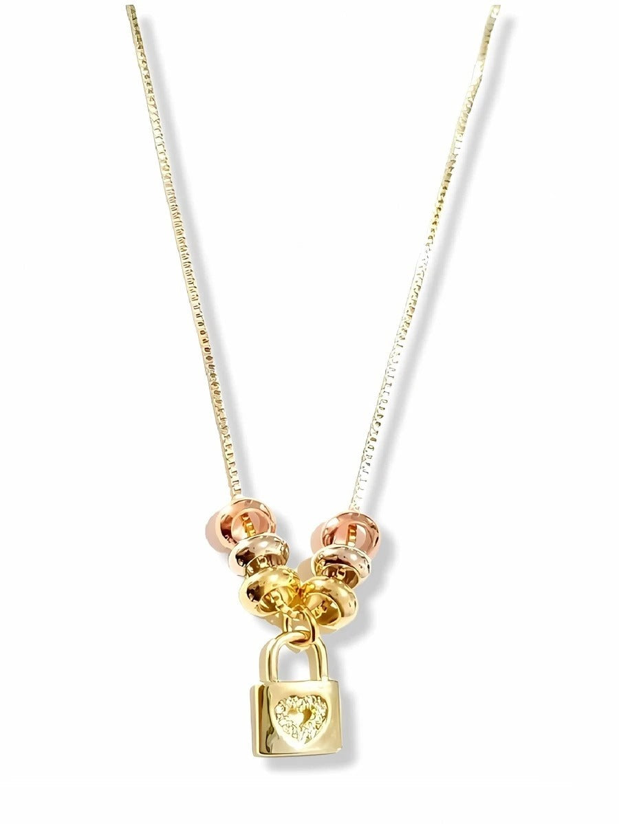 Collar de candado corazón, de acero inoxidable