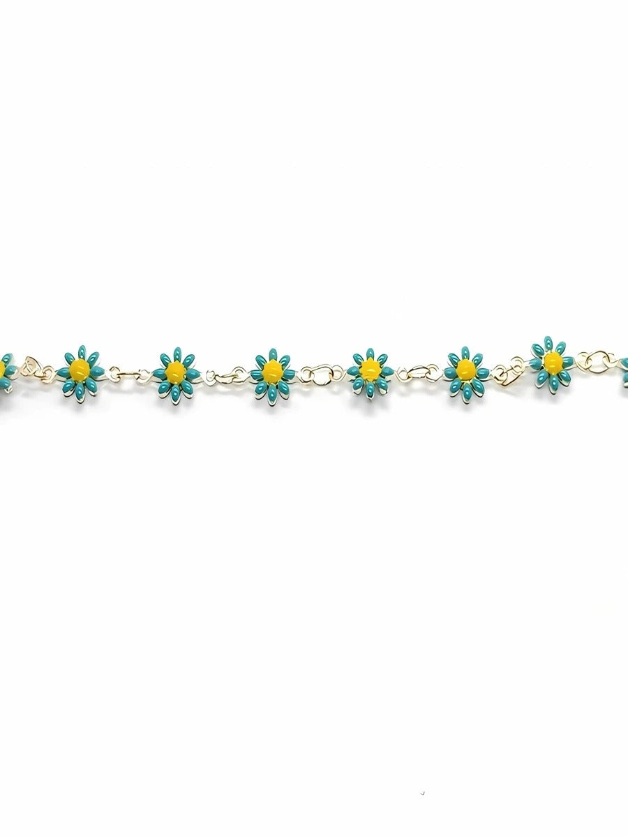 Pulsera de flores verdes, acero inoxidable