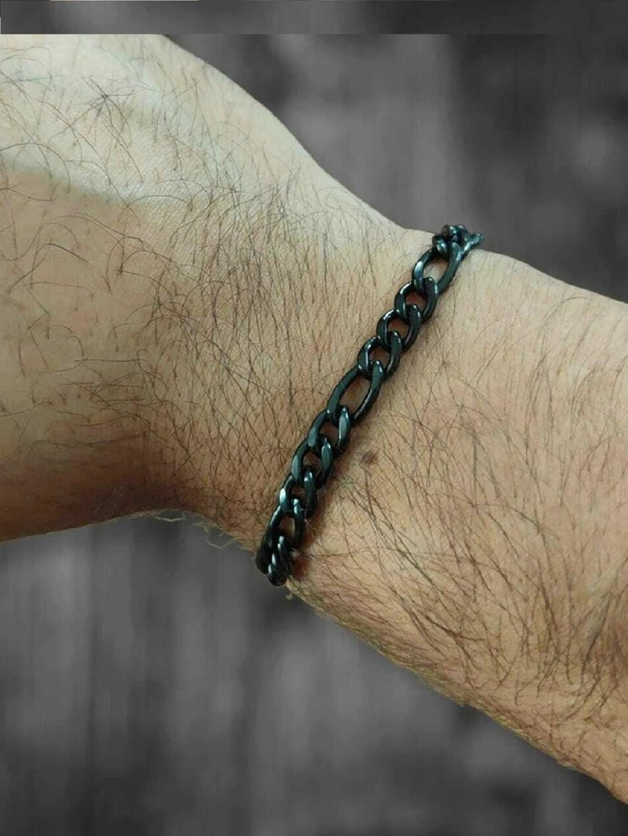 Pulsera, esclava figaro para hombre de acero italiano, oscura