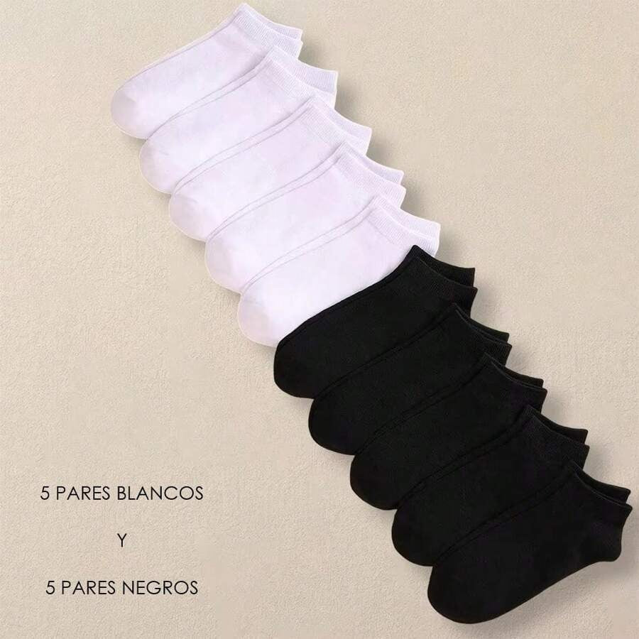 10 pares de calcetines tobillera, tines de algodón premium, blanco y negro