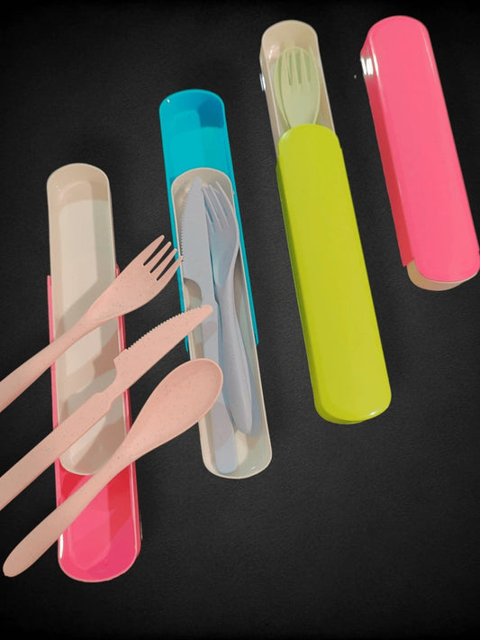 Set de cubiertos portatiles, con portacubiertos, tapa deslizante