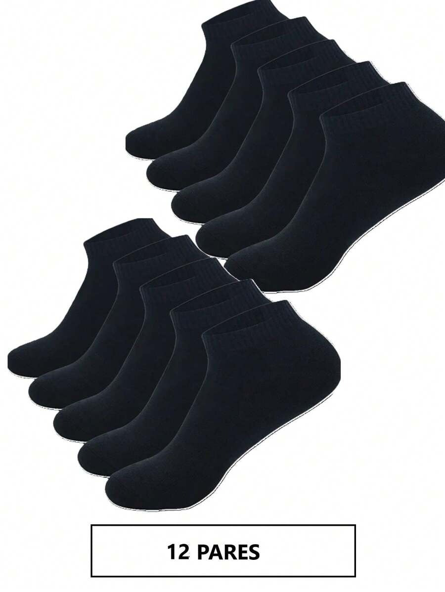 12 pares de tines, negros, algodón premium