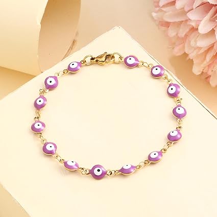 Pulsera de ojo turco morado, acero inoxidable