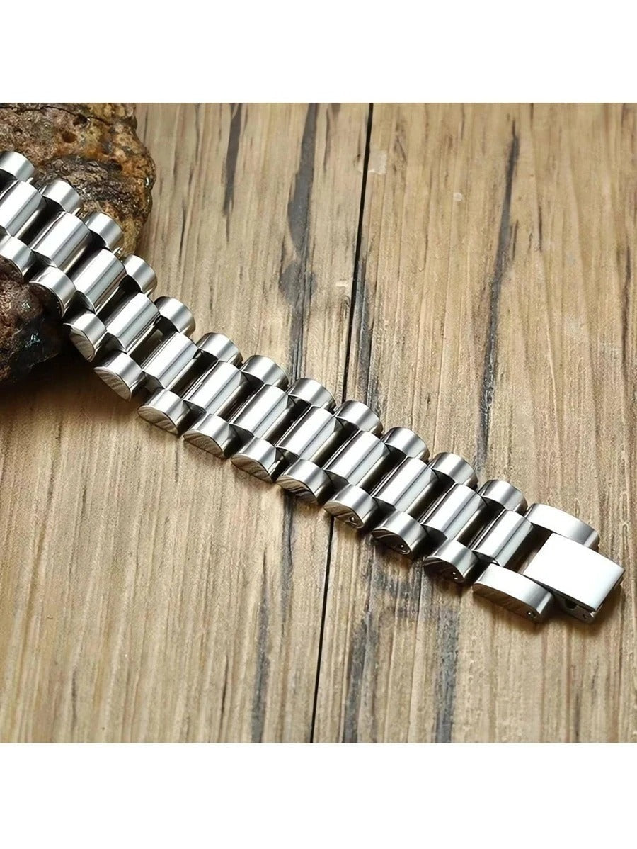 Pulsera Esclava Tipo Rlx Color Plata, Acero Inoxidable