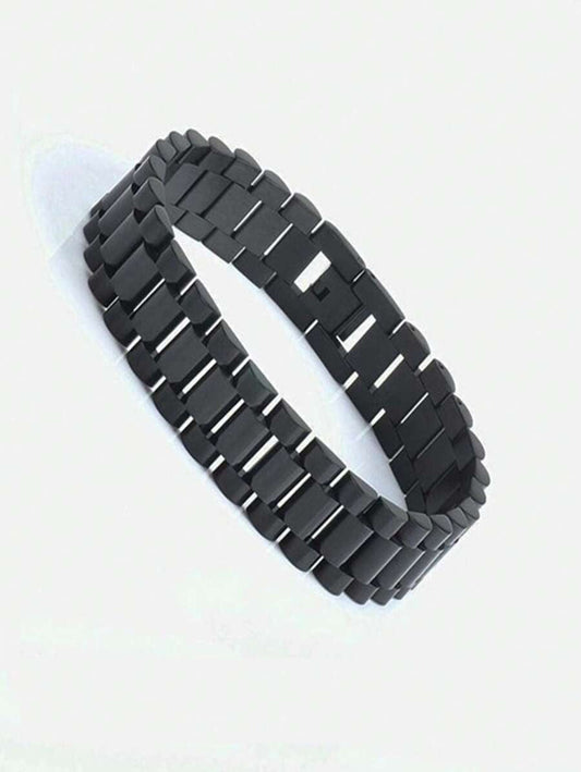 Pulsera esclava tejido rlx, color negro, acero inoxidable