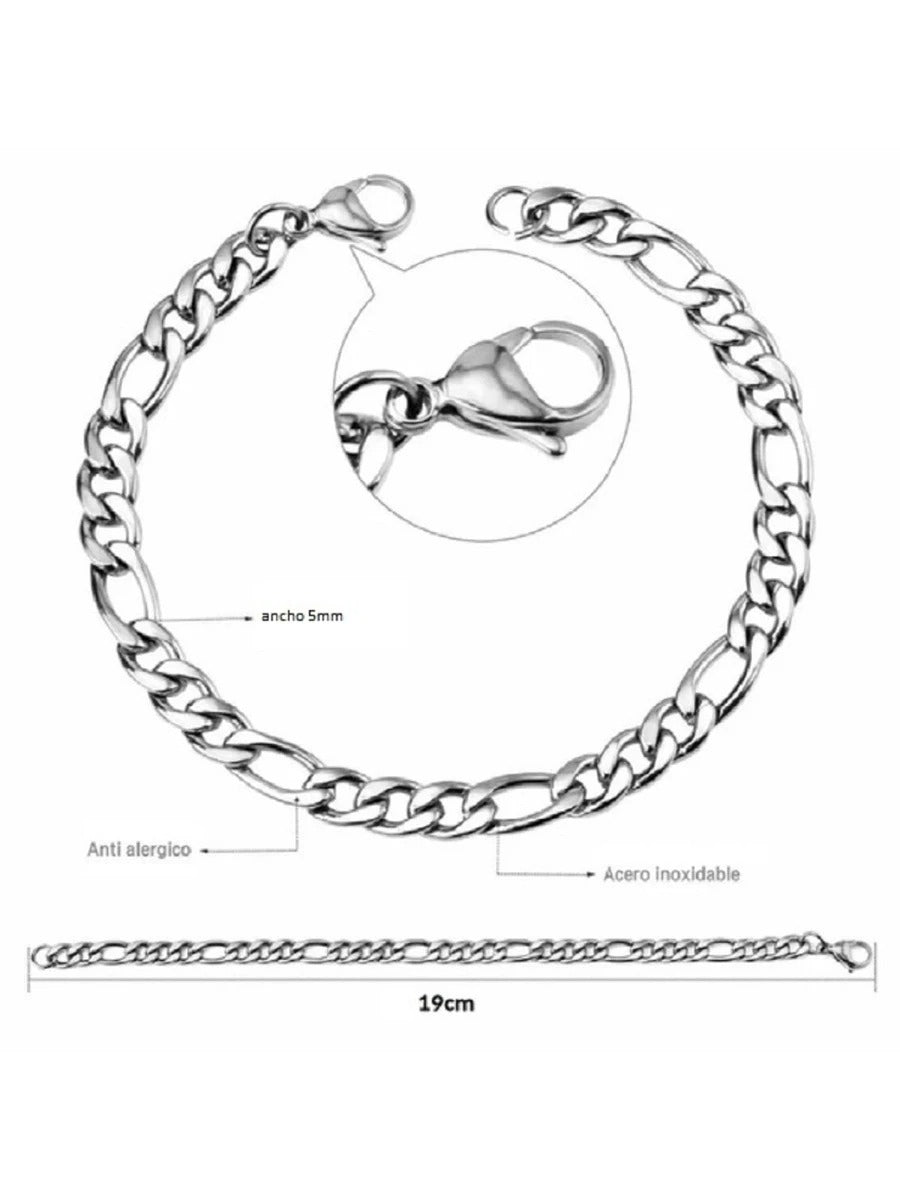 Pulsera, esclava figaro para hombre de acero inox, color plata
