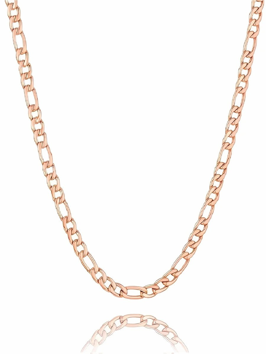 Cadena figaro para mujer, color de oro laminado rosa 14k