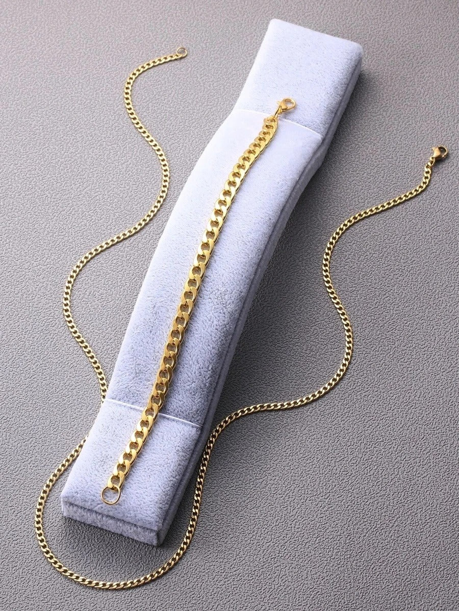 Set de cadena y esclava cubana para hombre, acero inoxidable