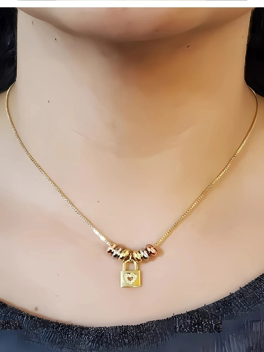 Collar de candado corazón, de acero inoxidable