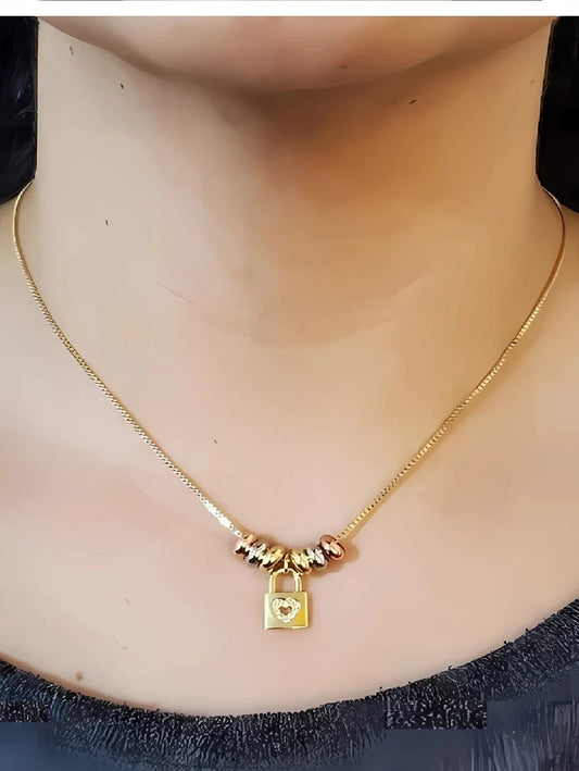 Collar de candado corazón, de acero inoxidable