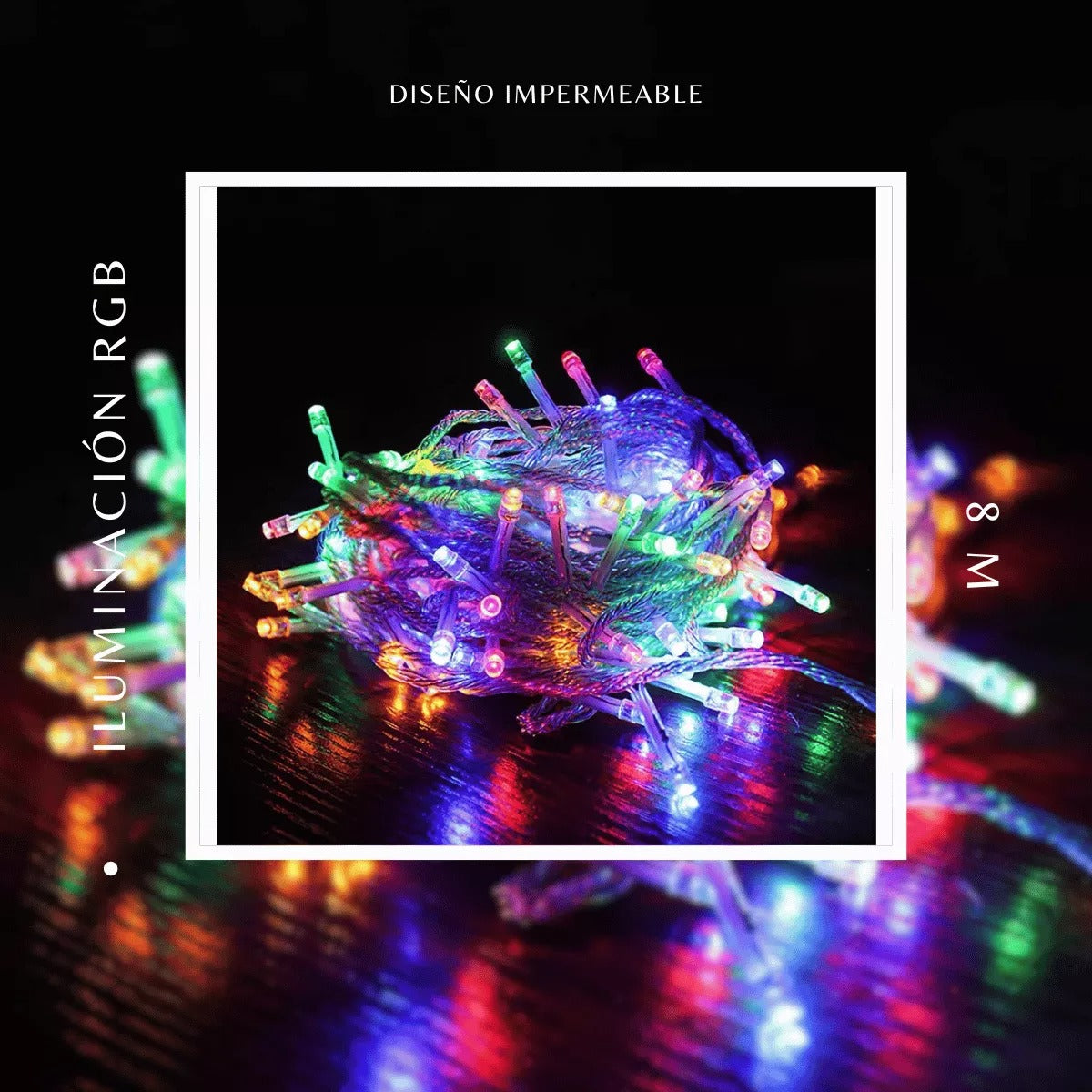 Serie Navideña de 8 metros, 100 Luces Navideñas, Led Multicolor