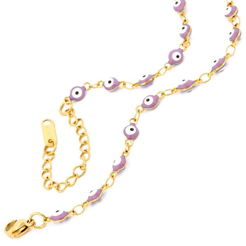 Pulsera de ojo turco morado, acero inoxidable