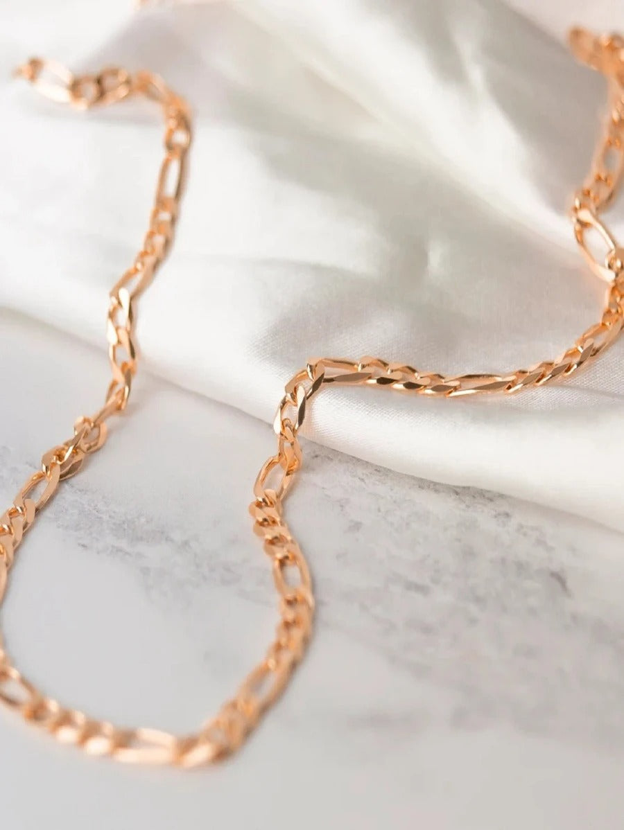 Cadena figaro para mujer, color de oro laminado rosa 14k
