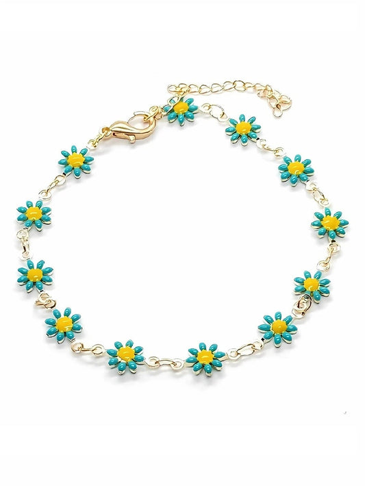 Pulsera de flores verdes, acero inoxidable