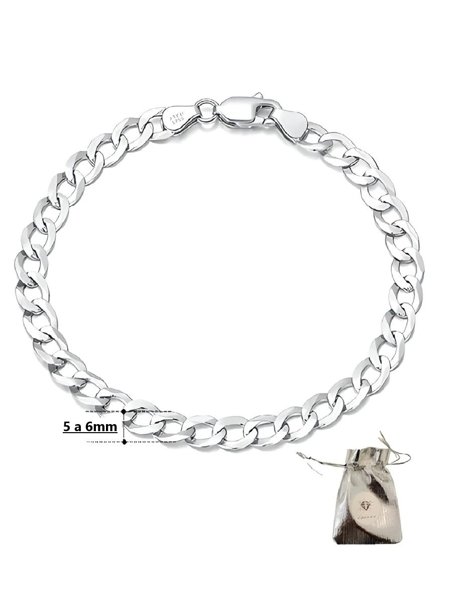 Set de cadena y esclava cubana color plata, acero inoxidable