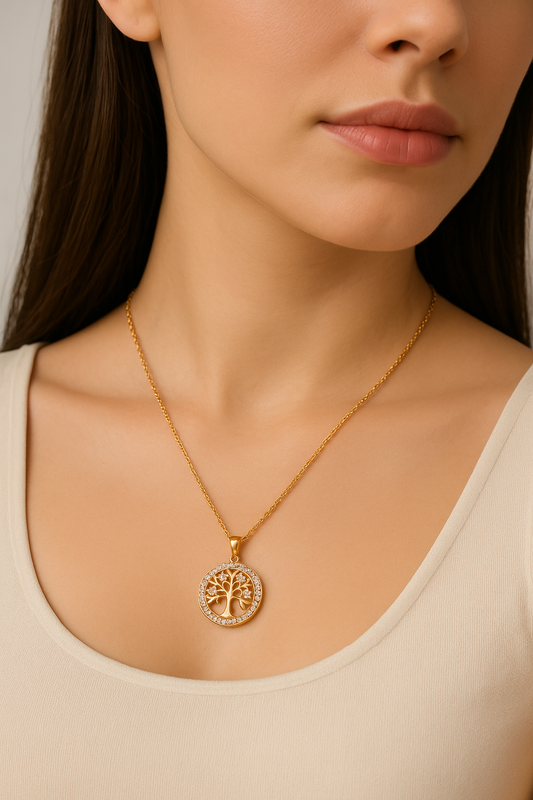 Collar árbol de la vida, con circonias, acero inoxidable