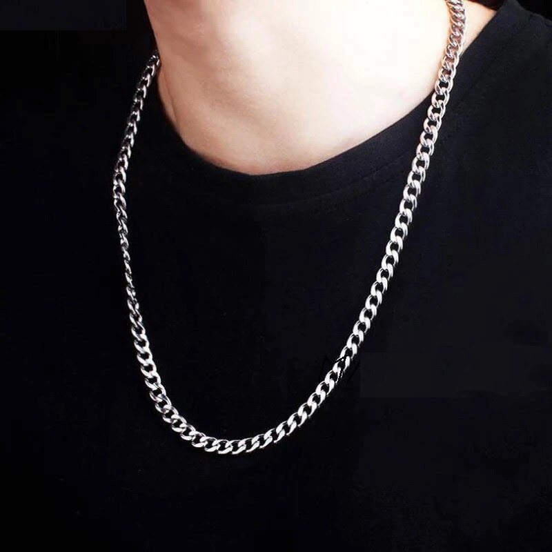 Cadena cubana color plata, Joyería de acero inoxidable